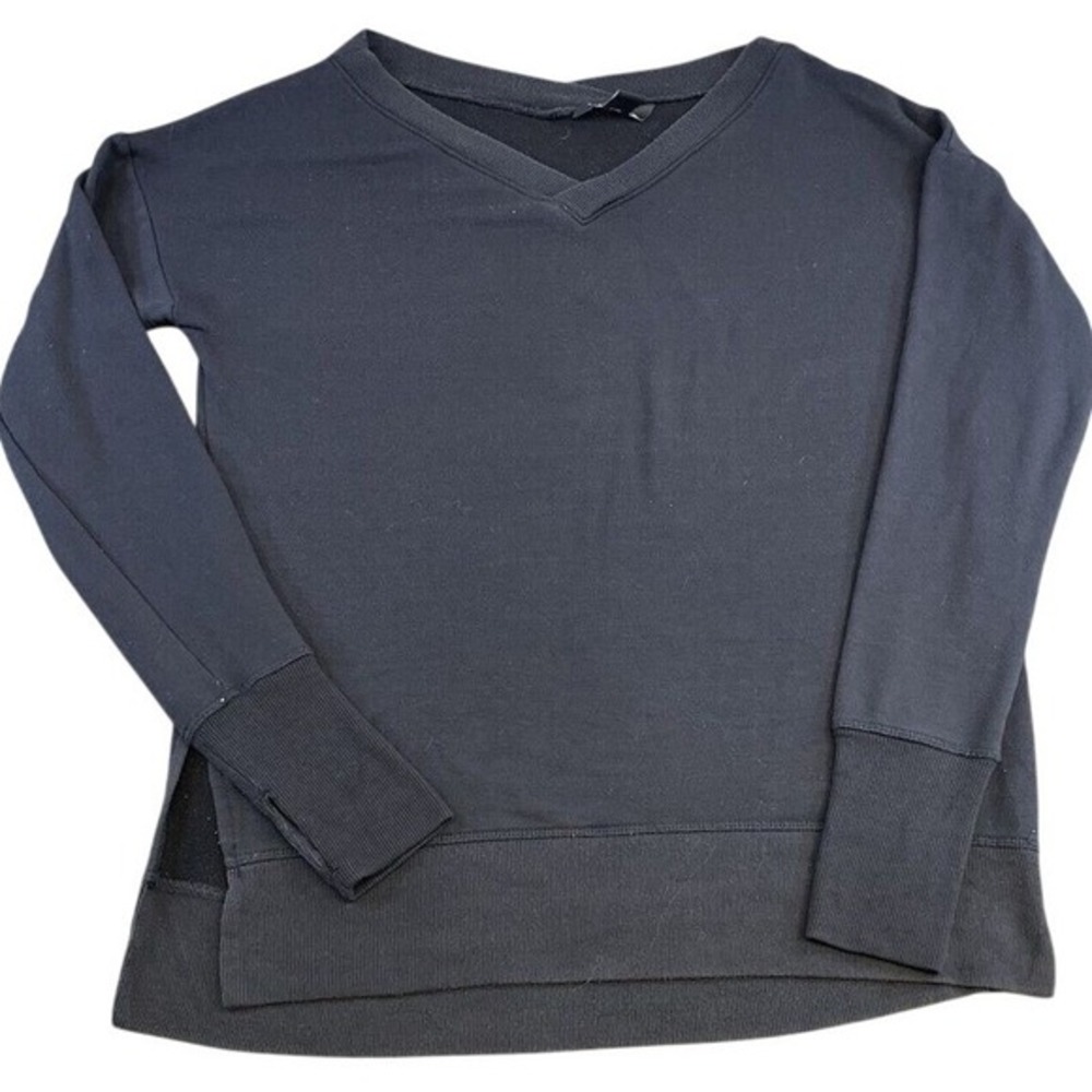 Athleta Women Sweatshirt Black Cotton Blend XS Athleisure V-Neck Thumbhole Cuffs